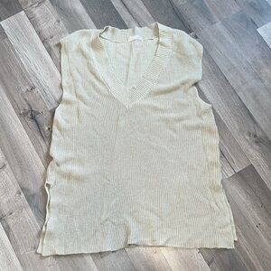 Cream Sleeveless Knit Sweater Vest Dress